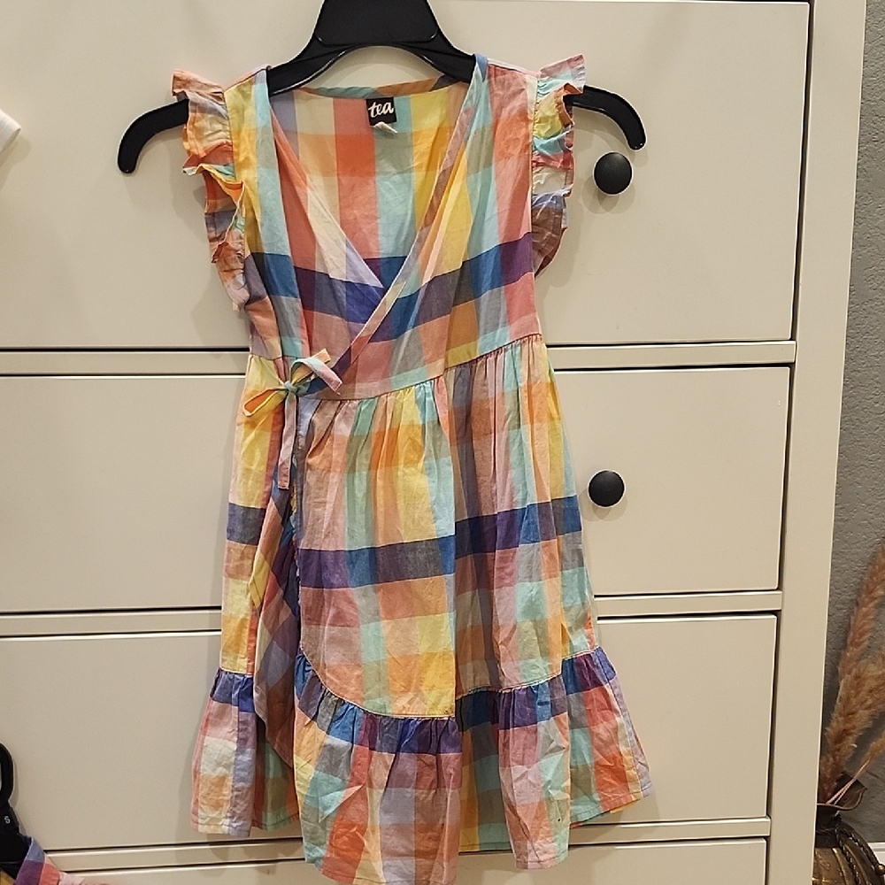 Tea Collection Girls' Pastel Plaid Wrap Dress - Yellow, Blue, Pink